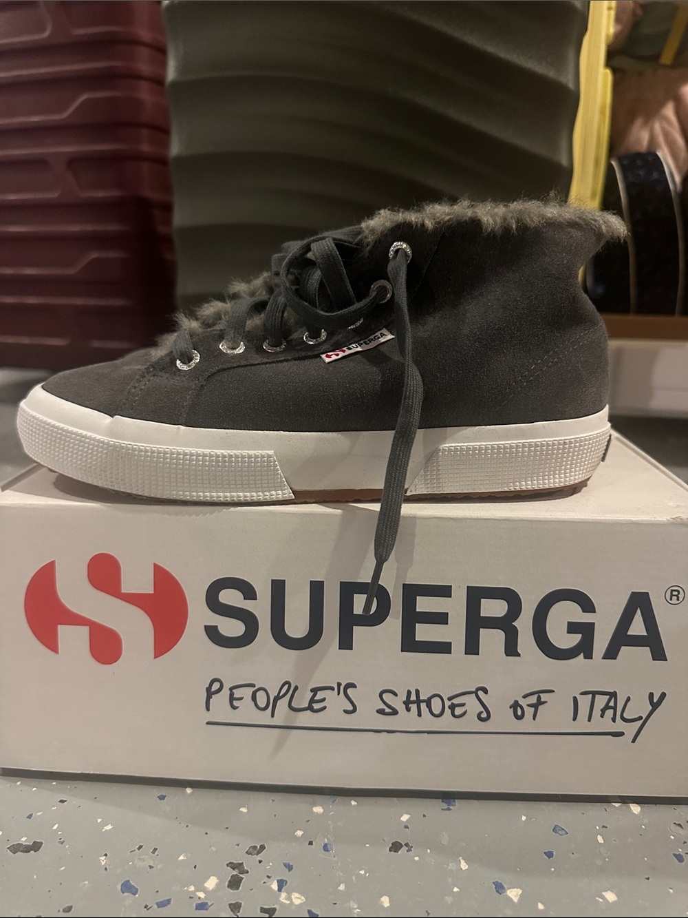 Superga Women's Charcoal Faux Fur High-Top Sneakers